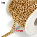5mm wide 18k gold plated stainless steel curb chain on spool for DIY jewelry making - Gold 5mm Flat Curb Chain (KLJ8619-Z)