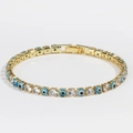 Detail of gold evil eye tennis bracelet with blue enamel charms and zircon stones - Light Blue-Gold