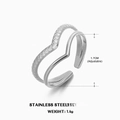Adjustable silver V-shaped stainless steel ring with textured heart design for women - Size 7 (Adjustable) / Steel