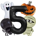 Kit de ballons Halloween avec fantôme blanc citrouille orange et chiffre cinq noir - Style Numéro 5 (wsj001)