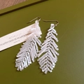 Handmade white beaded fringe earrings with silver hooks for elegant seaside vacation style - White Handmade Beaded Feather Tassel Ear Hooks (14#)