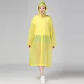 Reusable bright yellow waterproof raincoat for adults with drawstring hood and buttons - Yellow