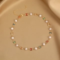 Detail of golden butterfly and baroque pearl necklace on elegant gold silk fabric - 8# Gold Colorful Butterfly Baroque Pearl Necklace