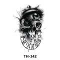 Waterproof temporary tattoo sticker with skull, eye, and Roman numeral clock art - Th-342 / 210*148mm
