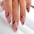 Roze en bruine amandelvormige plaknagels met gouden glittergolven en glanzende finish - Roze Bruin Golf Splicing Stijl (JP2296)