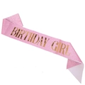 Detail of pink glitter Birthday Girl sash with shimmering gold foil lettering - Pink GIRL