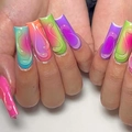 Long colorful rainbow gradient press-on nails with 3D water drop details on square shape - Rainbow Gradient 3D Relief Style (SGCY-532) / Glue Type