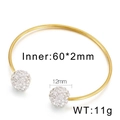 Golden titanium steel C-shape open bracelet with sparkling rhinestone encrusted balls - 12mm Gold