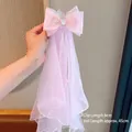 Pink princess bow hair clip with tiered tulle veil and pearl accents, 45cm length - 1# Pink Flower Veil Hair Clip