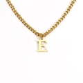 18K gold plated stainless steel necklace featuring a bold letter E pendant on Cuban chain - Letter E / Gold