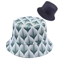 Reversible bucket hat featuring green leaf geometric pattern and solid navy lining - One Size (54-60cm) / Green (Green-White Leaf/Navy Reversible)