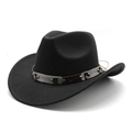Black western cowboy hat made of thick felt with vintage bronze rivet leather decorative band - M (56-58cm) / Black
