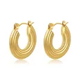 Retro 18k vergoldete Edelstahl-Creolen mit gerippter Textur für Damen im Vintage-Stil - Stil 2-Mehrschichtig Gerippt