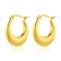 Textured gold U-shaped hoop earrings with geometric pattern on white background - U-Shape Horizontal Texture Style (E914-GO)