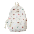 Zaino bianco con stampa fragole e cuori e tasca frontale con zip per tempo libero - Borsa Singola / Bianco