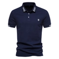 Classic navy blue cotton polo shirt with turn-down collar and lion head embroidery - S / Navy Blue