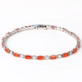 Detail of silver tennis bracelet with orange rectangular gems and white zircons - Orange Zircon White Gold