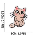 Detailed view of pink cartoon cat embroidered patch with precise dimension markings - No.10 (Pink Orange Cat)(W17XM-086-10)