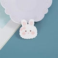 Cute white acrylic bunny brooch with pink bow and scalloped edges for bags and clothing - Winking Bunny