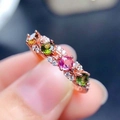 Rainbow gemstone open ring in rose gold finish with green and pink zircon stones - Rose Gold Color Zircon