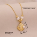 Gold ocean shell pendant necklace with pearl and rhinestones details in copper - 1# Shell Style (1#扇贝)