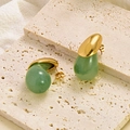 Polished gold stainless steel teardrop earrings with light green translucent resin inlay - Emerald Green