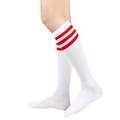 White knee high socks with three red stripes in a classic sporty college style - One Size / White/Red Stripes
