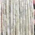 Pale green cylindrical natural stone tube beads for DIY jewelry and necklace crafts - 4x13mm Tube/Strand / Natural New Mountain Jade
