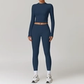 Ensemble de yoga bleu marine avec haut court à manches longues et legging taille haute - S / Haut Et Bas / Bleu Insigne (8886 Manches Longues + 8519 Pantalon)