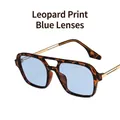 Retro double bridge sunglasses with leopard frame and light blue lenses for a stylish look - Leopard Frame Blue Lens