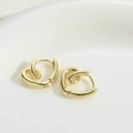 Elegant gold-plated heart hoop earrings with a high-polished mirror finish and snap closure - Knot Heart Earrings / 14K Gold