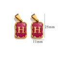 Gold-plated rectangular pendant with purple enamel inlay and letter H, 25mm height - Letter H