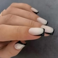 Classic French style press-on nails with creamy white base and elegant black tips - French Black Edge White Base Long Square Style (Y-437) / Glue Type