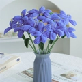 Handmade crochet violet flower bouquet in gray geometric vase for home decoration - Blooming Tulip Dark Blue