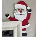 Décoration de cadre de porte Père Noël en bois avec design festif rouge et blanc en 3D - Père Noël Classique