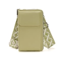 Pistachio green cross-body phone bag with lychee texture and ethnic woven strap - Phone Bag / Green