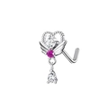 Piercing per il naso a L in argento con ali a cuore e dettaglio pendente in gemma rosa - Stile Pendente a Goccia d'acqua con Ali di Cuore (24030802-4)