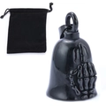 Black motorcycle guardian bell with skull finger relief and matching velvet gift pouch - Black (Pendant With Pouch)