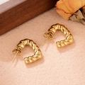 Golden stainless steel U-shaped earrings with textured twisted rope design for women - Woven Geometric Style (WGXA003805801B)