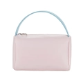 Pink travel makeup bag with light blue handle and silver circular zipper puller - Light Purple