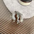 Mini acetate hair claw clip with brown and white marble ink texture for women - 3.5cm / Blue Gray