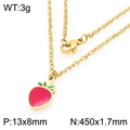 Gold titanium strawberry pendant necklace with red enamel and green leaf details - Enamel Strawberry Necklace 13x8mm (KN293005-Z)