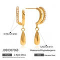 Waterproof gold stainless steel double layer C-shape earrings with zircon stone detail - JDE0307068