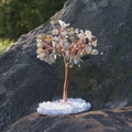 Amethyst Tree of Life with copper wire branches and white crystal cluster base decoration - Labradorite
