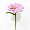 Handmade pink crochet daisy flower with yellow center and green stem for home decor - Cosmos Light Pink