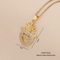 Golden heart necklace with MOM engraving and crown detail on beige textured fabric - MOM Crown Wings Heart Style (12#)