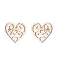 Rose gold heart-shaped stud earrings with intricate openwork filigree on white background - 425 Heart Hollow / Rose Gold