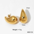 Detailed view of gold teardrop earrings with dimensions of 27mm height and 15mm width - 27mm Smooth Teardrop (KDE1725)