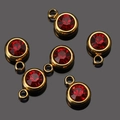 Golden 6mm stainless steel birthstone charms with deep red faceted gems for DIY jewelry - Gold-Red