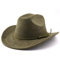 Classic olive green suede western cowboy hat with tassel band and wide curved brim - M (56-58cm) / Army Green